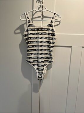 Balmain Black and White Logo One-Piece Swimsuit